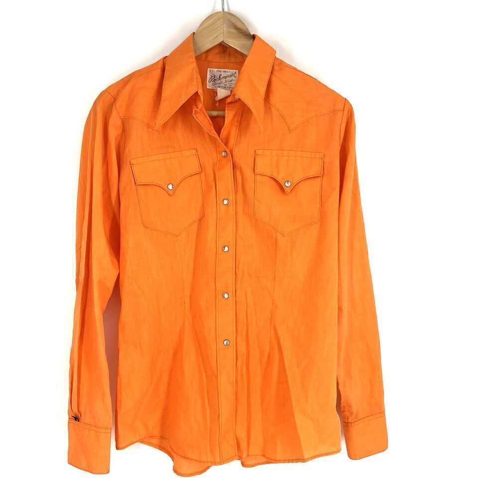 Rockmount Ranch Wear Shirt Size Small Womens Orange Pearl Snap Tru West Vintage